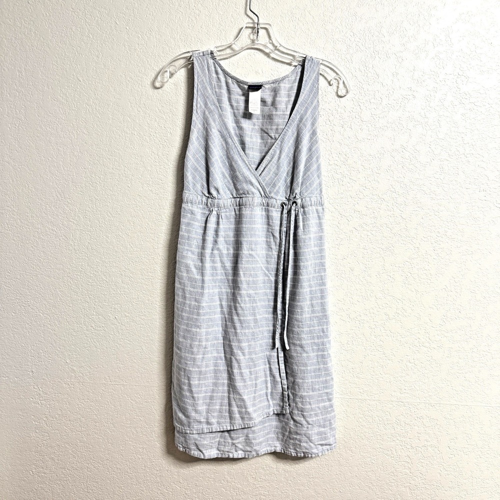 Patagonia Dress‎ Womens 8 Gray Stripe Sleeveless Wrap Travel Casual Midi